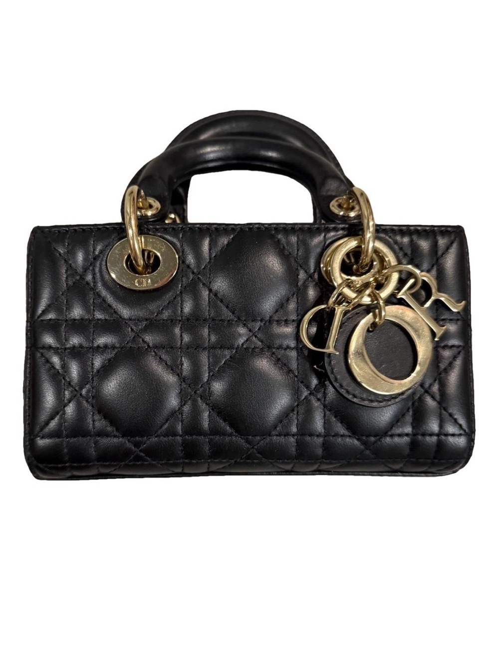 Dior Black Quilted Mini Top Handle Bag with Gold Hardware
